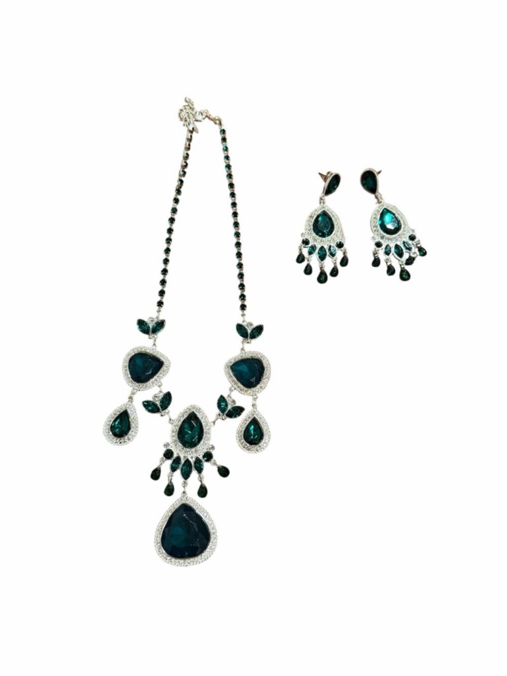 Emerald Teardrop Necklace and Earrings Set - NWOT